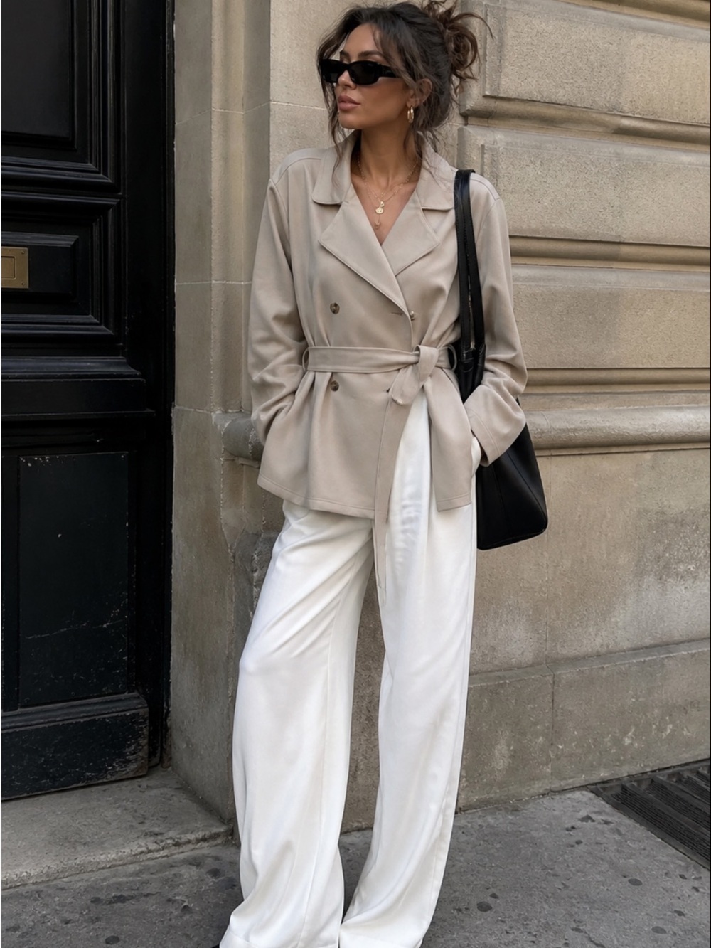SOHO Cream Double-Breasted Trench Coat